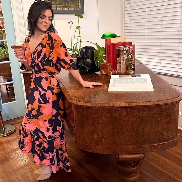 ANTHROPOLOGIE Dress Abel the Label Butterfly Sleeve Smocked Waist Size S • NEW - Picture 1 of 13